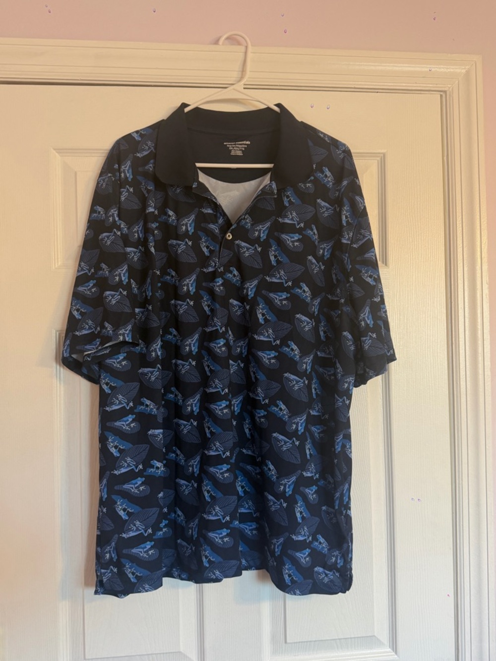 Amazon Navy Polo with Light Blue Frog Pattern